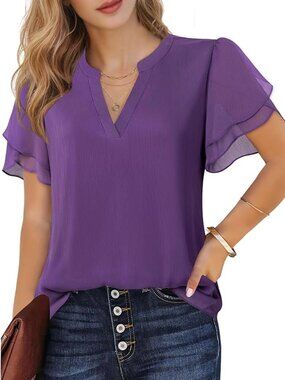 Chiffon Blouse with Puff Petal sleeve, Size XXL